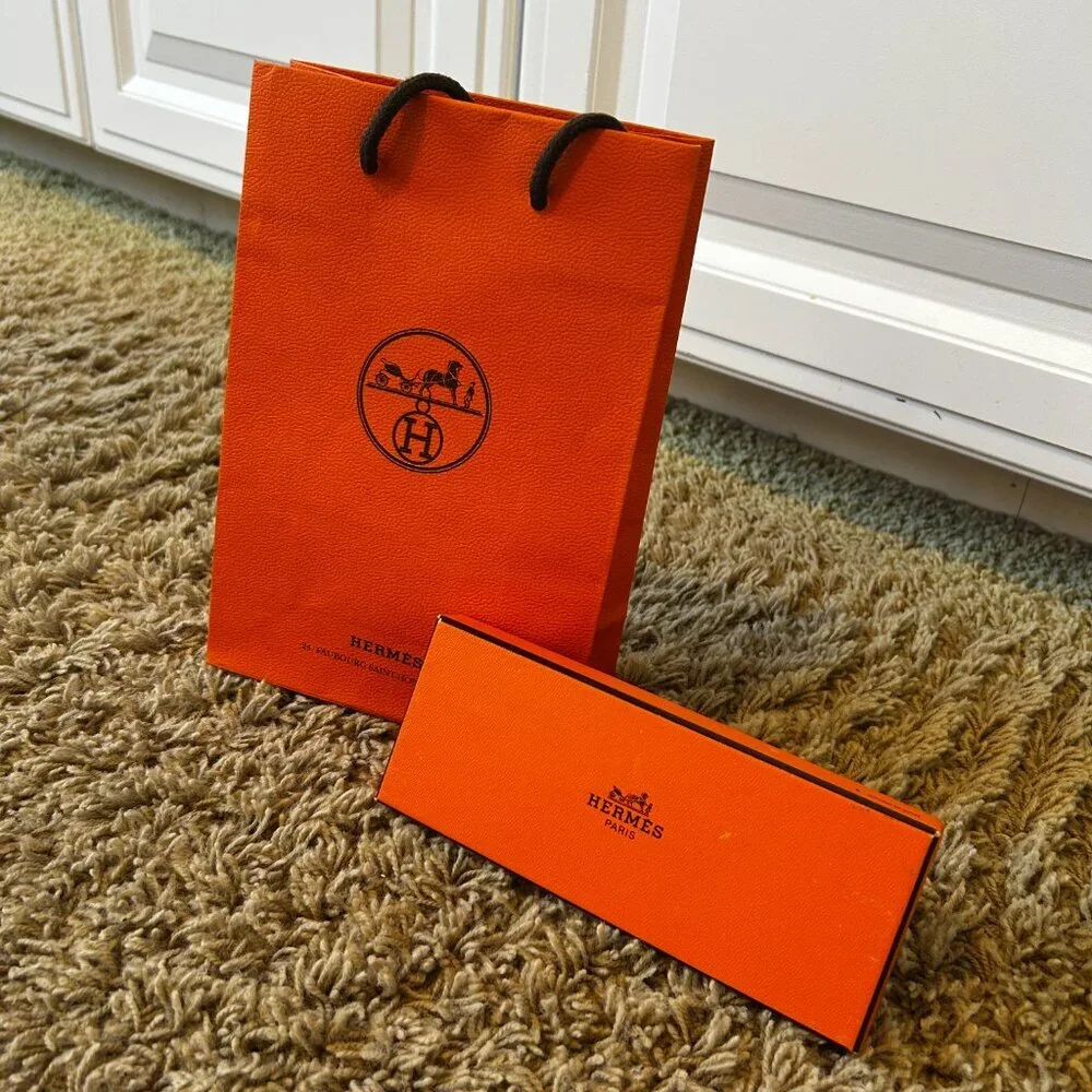 Authentic Hermes Orange Gift Box with Matching Shopping Bag Jewelry Box